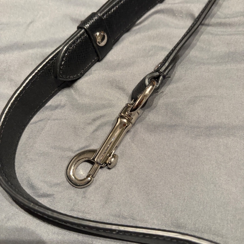 Coach Black Crossgrain Leather 54" Dog Leash Silver Hardware - Picture 3 of 5